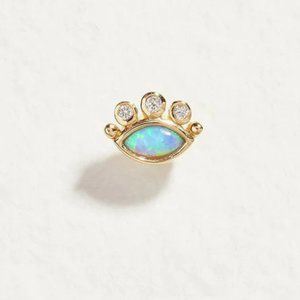 Pamela Love "Celestial Eye" opal and diamond stud earring, threaded, 14kt gold